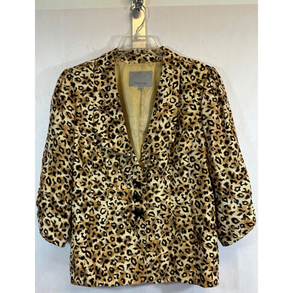 Classiques Entier Women Brown Silk Blazer Animal Print size XL Jacket Lined A44 - Picture 1 of 7